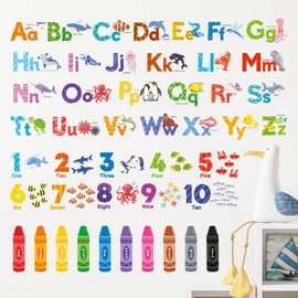 DECOWALL DS9-8093 Sea Animals Alphabet Numbers Color Wall Stickers Peel and Stick Removable Educational Decals for Kids Nursery Bedroom Classroom Decor Learning
