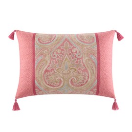 Waverly Hampton Estate Decorative Throw Pillow with Distressed Paisley Design and Tasseled Edges, Cotton Blend Throw Pillows for Couch or Decorative Pillows for Bed, 14 in x 20 in, Rouge