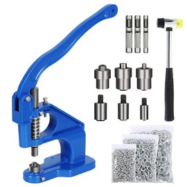 Hand Press Grommet Machine Grommets Eyelet Machine Hole Punch Tool Kit with Hammer 3 Dies and 1500pcs Grommets for Grommets Snap Buttons Rivets Eyelets Pearls，Blue