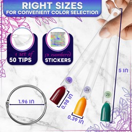 50 Pcs Clear Nail Swatch Sticks - Acrylic Nail Swatches for Gel Polish - Transparent Templates with Metal Ring and Numbered Stickers for Precise Organization for Beginners and Professionals