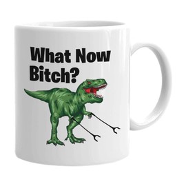 Taza de café de dinosaurio de 325 ml, color blanco, What Now Funny Sarcasm Dino T-Rex para adultos