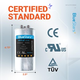 BlueStars Ultra Durable 60+5 MFD uf ±5% 370/440 Volt VAC Dual Run Start Round Capacitor for Condenser Straight Cool or Heat Pump Air Conditioner