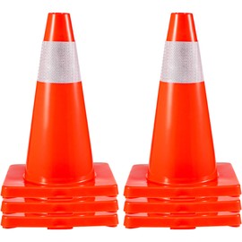 VEVOR 8Pack 18" Traffic Cones, Safety Road Parking Cones PVC Base, Orange Traffic Cone with Reflective Collars, Hazard Construction Cones for Home Traffic Parking