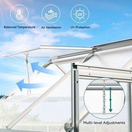 YITAHOME 6x4FT Polycarbonate Greenhouse Heavy Duty Green Houses Outdoor Aluminum Greenhouses with Sliding Doors Vent Window Walk-in Greenhouse Large Sun House for Garden Backyard, Sliver