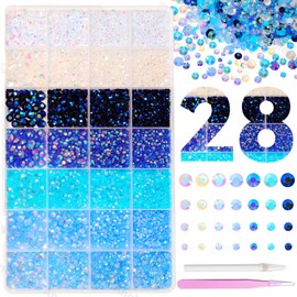 22000Pcs Blue Rhinestones for Bedazzling, Jelly Bedazzling Resin Gems 3-5mm, Blue White Gems Bedazzling Kit for Crafting, Flatback Color Light Blue AB Gems for Nails Face Makeup Tumblers