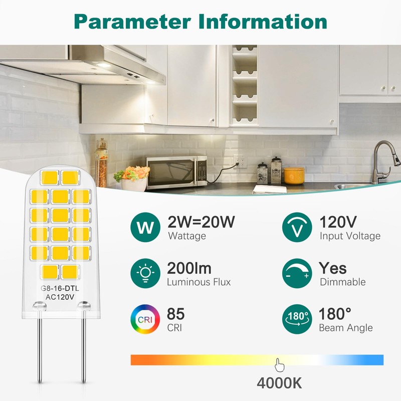 DiCUNO G8 LED Bulb Dimmable, Equivalent to G8 Halogen Bulb