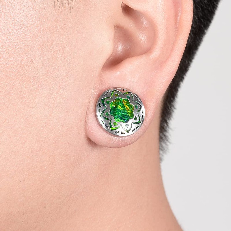 COOEAR 1 Pair Gauges for Earrings Flower Fake Opal Tunnels