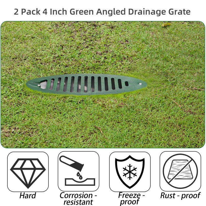 Mezchi 2 Pack 4 Inch Green Angled Drainage Grate, Yard