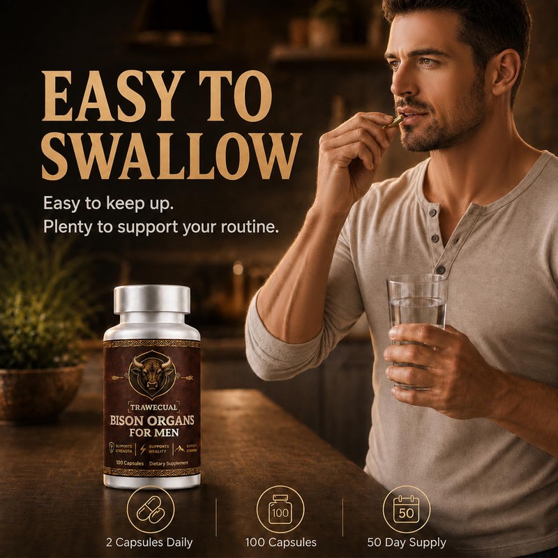 19-IN-1 Primal Bison Organs Supplement for Men, 100 Capsules, Grass‑Fed