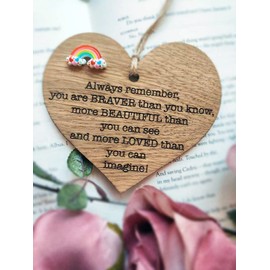 You Are Braver Beautiful Loved Wooden Hanging Heart, Daughter gifts, Thinking of you gifts, Inspirational Gifts for Women, gifts for her under 10 pounds, LARGER THAN OTHER SELLERS!
