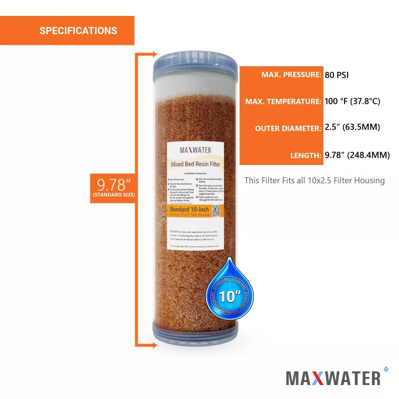Max Water Refillable Mixed Bed DI Resin Filter Cartridge Fits