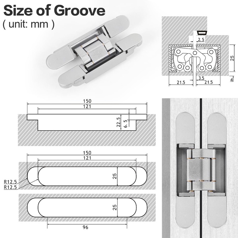 Onedaful 2 Kits 6 inch Stainless Steel Hidden Door Hinges