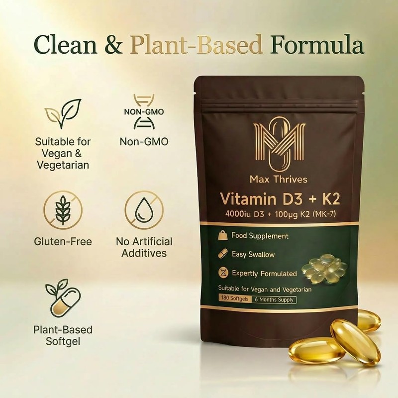 Vegan Vitamin D3 K2 Softgels 4000IU, 6 Months Supply, Olive