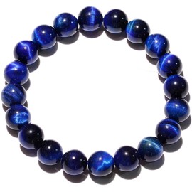 Wizock Gem Semi Precious Gemstone Beaded Bracelets Spiritual Crystals Unisex Stretch Bracelets for Women and Men 10mm Round Beads (Blue Tiger's Eye)