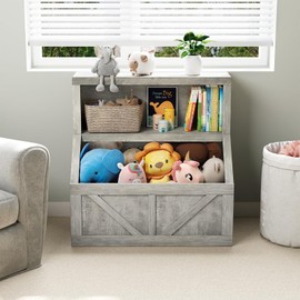 Bookcase and Toy Storage Cabinet - 2-Tier Organizer with 2 Large Cubbies, Engineered Wood, Anti-Tipping, Perfect for Playroom, Nursery, Classroom - Dimensions: 31.42 x 16.56 x 32 inches