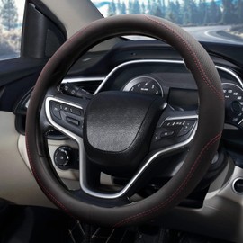 POKYGO Funda de Piel para Volante de Coche,Cubierta Volante Coche,Cuero de Microfibra,Universal de 38cm,Transpirables y Antideslizantes,Elástica,para Volantes Redondos y En Forma de D (Negro)