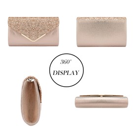 Milky Way Women's Envelope Clutch Bag Sequins Evening Handbag Purse with Removable Chain, Rose Gold