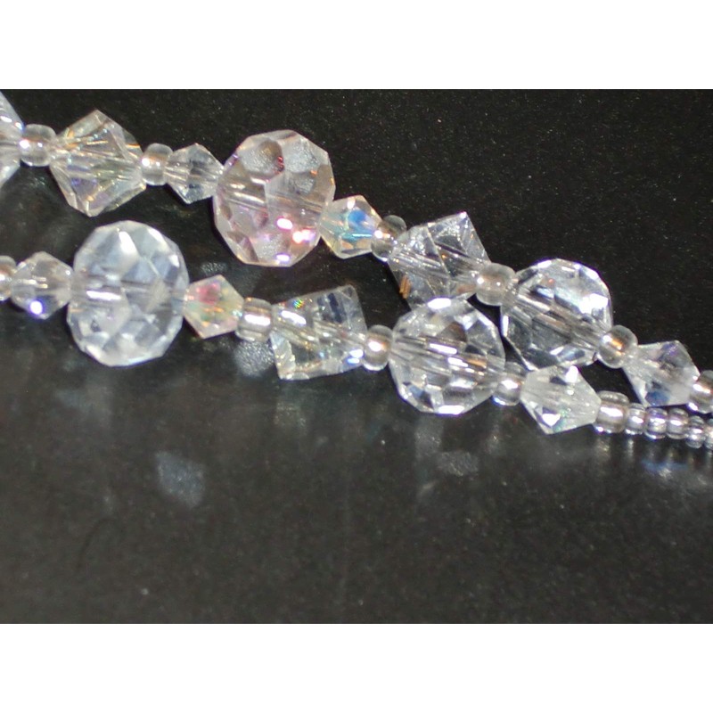 Eyeglass Chain Clear Crystal Faceted with RING "Mary" Glass 28