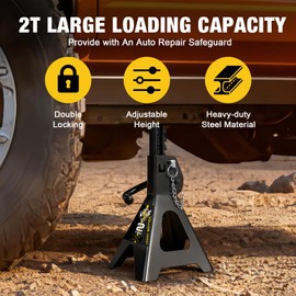 YELLOW JACKET Jack Stands 2 Ton with Double Locking for Lifting Car SUVS, 4400 lb Capacity, Heavy Duty Steel, 1 Pair, Black