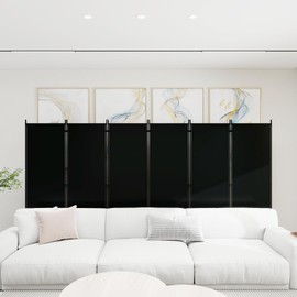 T&Jero 6-Panel Folding Room Divider, 6ft Tall Portable Privacy Screen Wall for Home and Office, Modern Freestanding Partition Separator for Bedroom, Living Room, Studio, 130" Wide x 71" High, Black