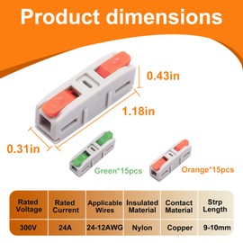 Tanbupu 30PCS Lever Wire Connectors, Mini Quick Connectors Electrical Splicing Kit Push-in, Electrical Wire Butt Splice Inline Terminals for Various Circuits, AWG 24-12, 1 in 1 Out