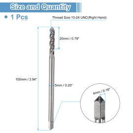 sourcing map Spiral Flute Thread Taps 10-24 UNC 2B Machine Threading Tap Bit, Uncoated Screw Tapping Repair Tool, M2 High-Speed Steel (HSS)