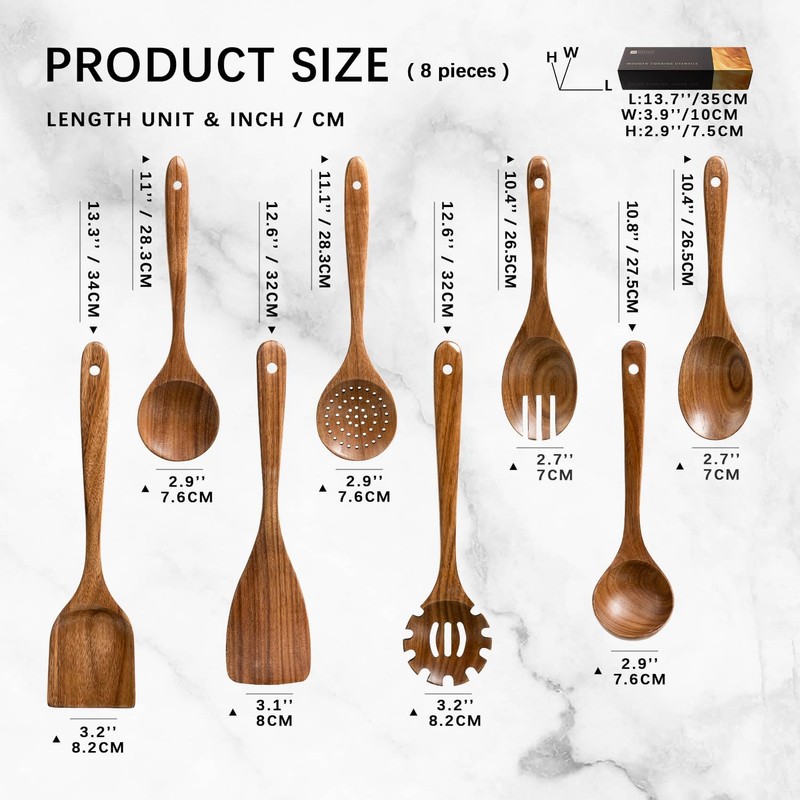 Hefild Wooden Spoons for Cooking, Nonstick Cooking Utensil Set with