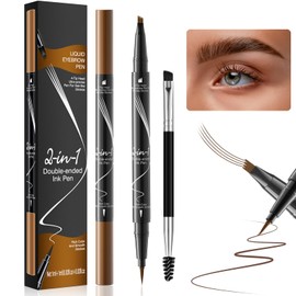 Eyebrow Pen, Eyebrow Pencil 2-in-1 Dual-Ended Microblading Eyebrow Pen with 4-Fork-Tip & Precise Brush-Tip Create Natural Hair Like Strokes, Waterproof Eyebrow Pencil for All-Day-Wear, Light Brown