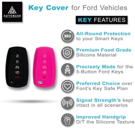 Autobase Silicone Key Fob Cover Compatible with 2025 2024 Ford Explorer Mustang Expedition Bronco F-150 Raptor Fusion F150 F250 F350 F450 F550 Edge | Key Protection Case 2 Pcs (Black and Pink)