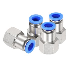 QUARKZMAN 4 Pieces 1/4" NPT Female Straight Thread Push-to-Connect Fittings, 5/16" Pipe OD x 1/4" NPT Air Butt Fittings Pneumatic Fittings (Silver Tone, PCF 08-02)