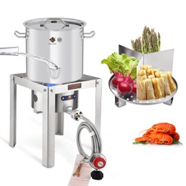 ARC 40QT Stainless Steel Steamer Pot Set, Portable Propane Burner For Outdoor Cooking, Seafood Crab-Vegetable-Tamale Large Steamer Pot w/Easy-fill Water Spout, Divider and Steamer Rack, Camping Stove