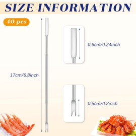 Yaomiao Stainless Steel Seafood Forks Set Silver 6.8 Inch Crab Forks Seafood Tools Crab Legs Utensils Seafood Picks for Eating Lobster Crab Leg Shrimp(40 Pcs)