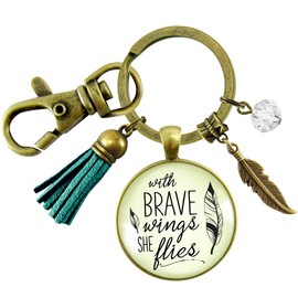 Brave Jewelry With Wings She Flies Style Blue Tassel Keychain For Women Motivational Gift