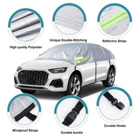 Half Car Cover Waterproof, Universal Car Top Cover for Outdoor Indoor Snowproof Dustproof UV Resistant All Weather(for SUVs Up to 4.5-5.5M)