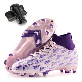 Boys Girls Soccer Cleats High Top Lightweight Training Football Shoes Little Big Kid Youth Firm Ground Athletic Outdoor Turf Indoor Lace Up Non-Slip Comfortable Durable Flexible Traction Breathable 12