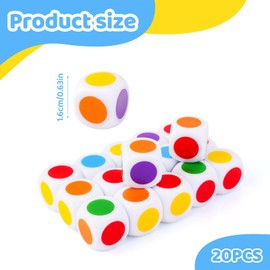 20pcs 16MM Colored Dice Set, Acrylic Color Dot Dice with D6 Six Blank Sides Round Corner Teaching Colorful Dice for Education Classroom Board Game Playing Rolling