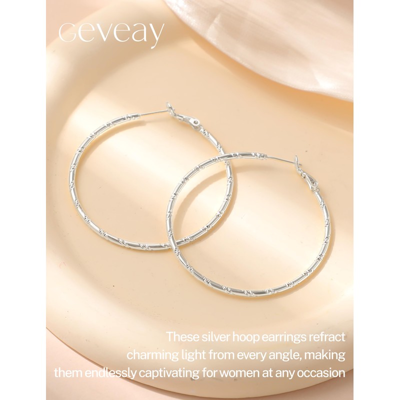 Geveay Thin Silver Hoop Earrings for Women Hypoallergenic 925 Sterling