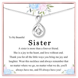 Sister Gifts from Sister, Sterling Silver Infinity Pandant Necklace for Women, Big Sister Little Sister Gift, Sister Birthday Gifts on Her Birthday Christmas Jewelry Gifts for Best Friend Soul Sister