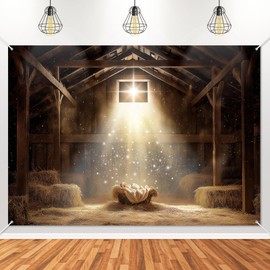 Avezano Christmas Nativity Backdrop Manger Scene Backdrop Birth of Jesus Nativity Photography Background Barn Stable Christian Xtmas Holiday Winter Party Decor Kids Newborn Photoshoot Props (7x5ft)