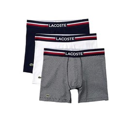 Lacoste Men's Cotton Stretch Tricolor Waistband Boxer Briefs, 3-pack, Navy Blue/White, X-Large