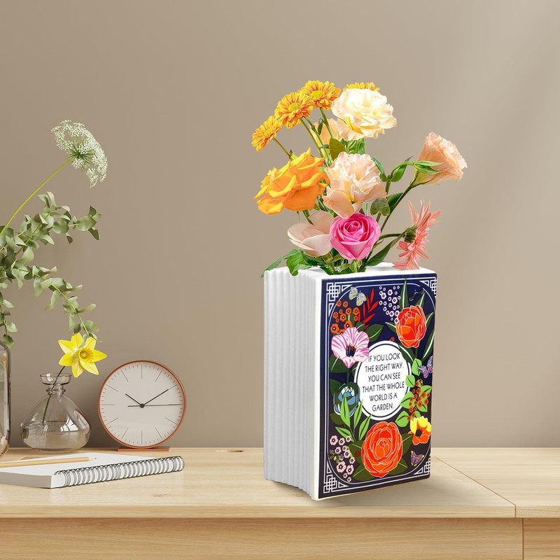 Small - Secret Garden Book-Shaped Decorative Vase, Ceramic Flower Vase