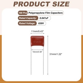 sourcing map 100pcs CBB22 Capacitor 630V 473J 0.047UF Metallized Polypropylene Film Capacitors