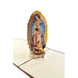 iGifts And Cards Our Lady Virgen de Guadalupe (Brown Cover) 3D Pop Up Greeting Card - Mother Mary, Holy, Miracle, Half-Fold, Religious, Just Because, Thinking of You, Ordination, Spiritual, Christmas