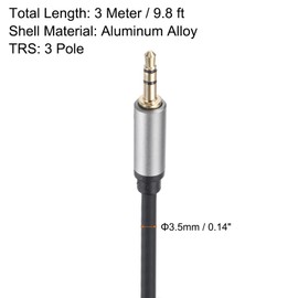 sourcing map 3.5mm Aux Cable, 9.8 ft 3 Pole Nylon Braided Male to Male Audio Wire Cord, Hi-Fi Stereo Sound Audio Cable for Earphones, Smart Phones, Speakers,Silver