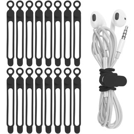 Timotech 24 Bridas de Silicona, Organizador de Cables, Sujetador de Cables, Organizador para Atar Cable de Auricular, Cargador de Teléfono y Computadora, Hogar, Oficina, Cocina y Escuela (Negro)