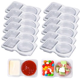 Reusable Snack Containers, 12PCS Double Compartment Snack Pot with Lids, Mini Condiment and Dip Container, Portable Sauce Condiment Pots for Picnic Work Lunch