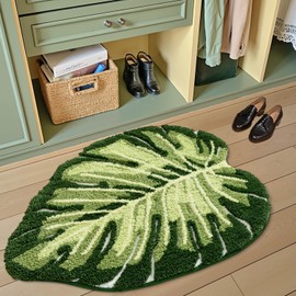 LUMI - Lindas alfombras de baño con planta de hojas verdes, suaves, esponjosas, de felpa, absorbentes, de secado rápido, antideslizantes, lavables a máquina para piso de ducha, baño, recámara, 60X80CM