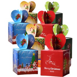 GZTFPQ Christmas Party Gift Boxes, 8 Pcs Xmas Sweet Boxes Christmas Candy Boxes 3D Xmas Holiday Boxes Santa Cardboard Treat Gift Boxes with Ribbon for Kids Christmas Party Favors Supplies