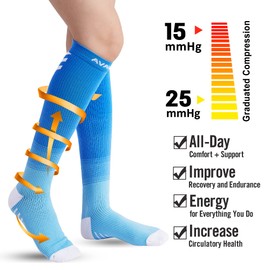 DOVAVA Women's Compression Stockings, 5 Pairs, 15-25 mmHg, Thrombosis Stockings for Nurses, Recovery, Medical Marathon, Colourful A