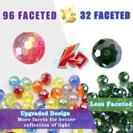 YINGLUBEN 48PCS Crystal Glass Beads for Jewelry Making, Crystal AB Color 8mm Round 96 Faceted Sparkling Glass Beads Bulk for Craft Necklace Bracelet Earring(Rainbow ColorAB)